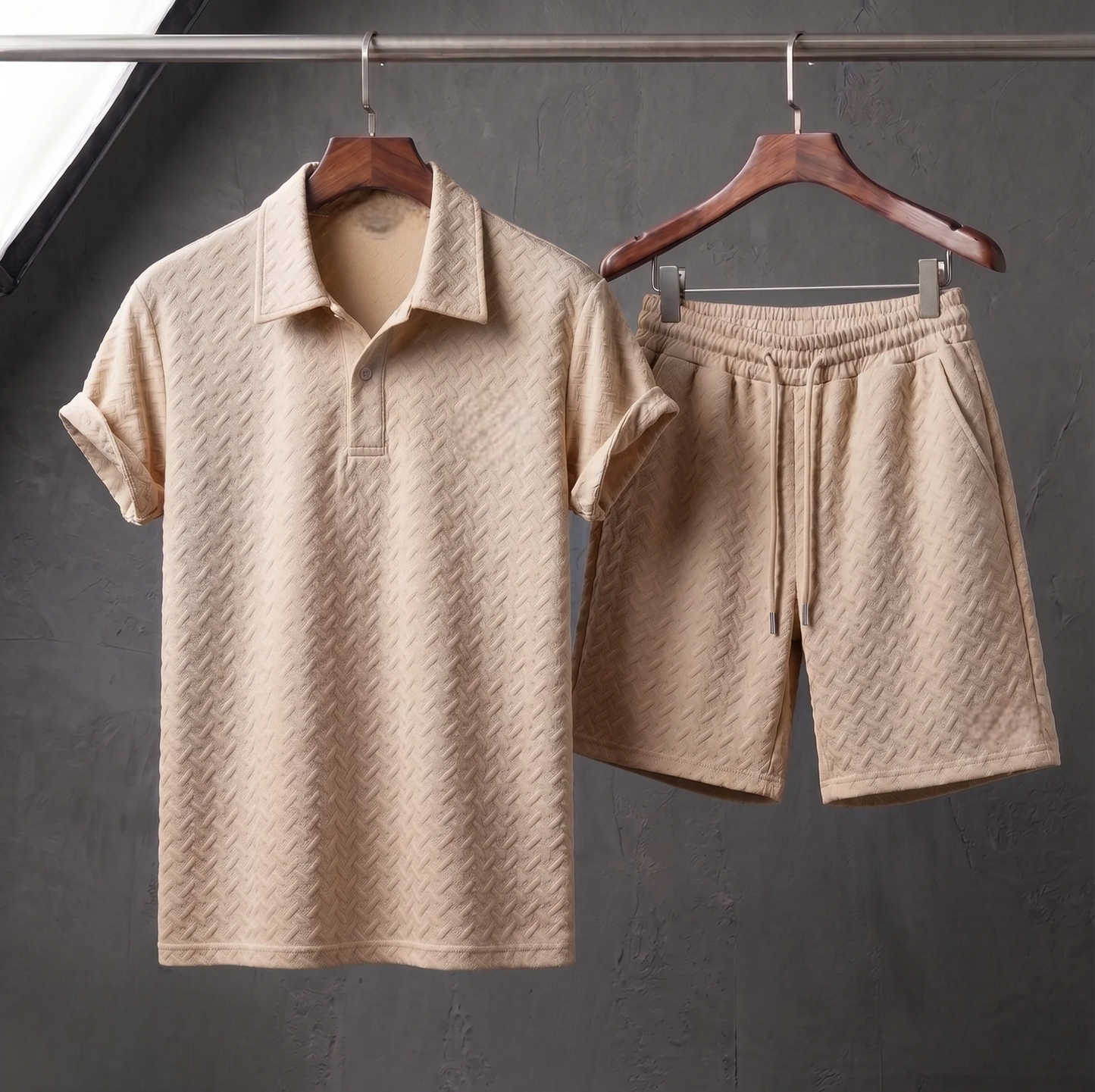 Texture Polo & Shorts Set