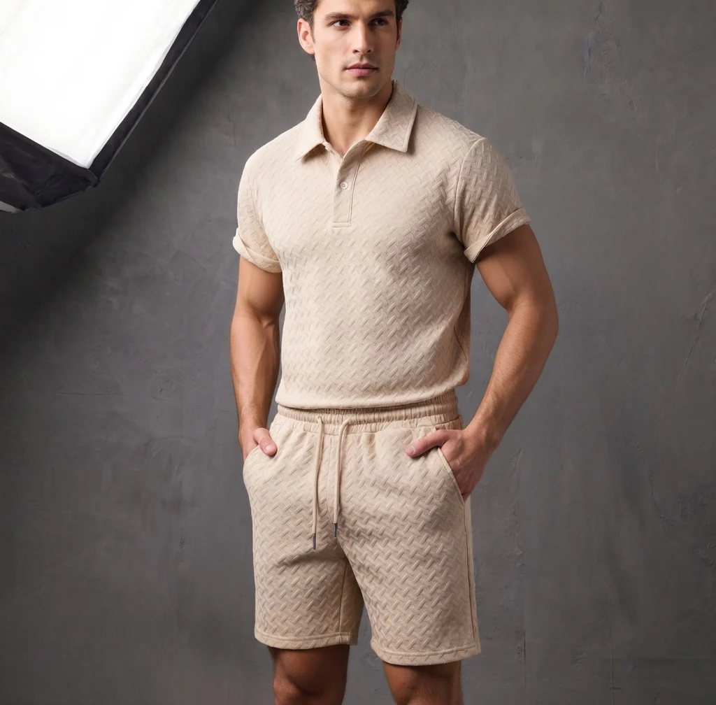Texture Polo & Shorts Set