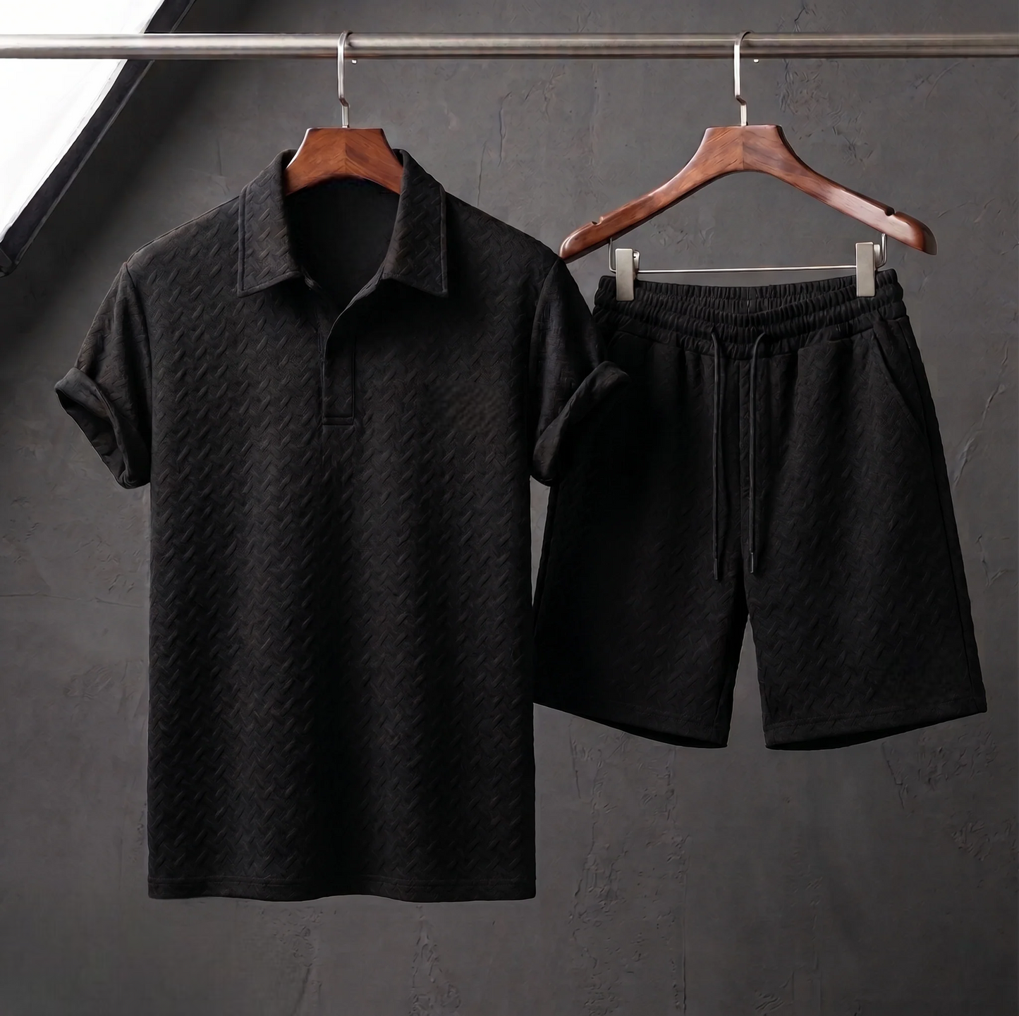 Texture Polo & Shorts Set
