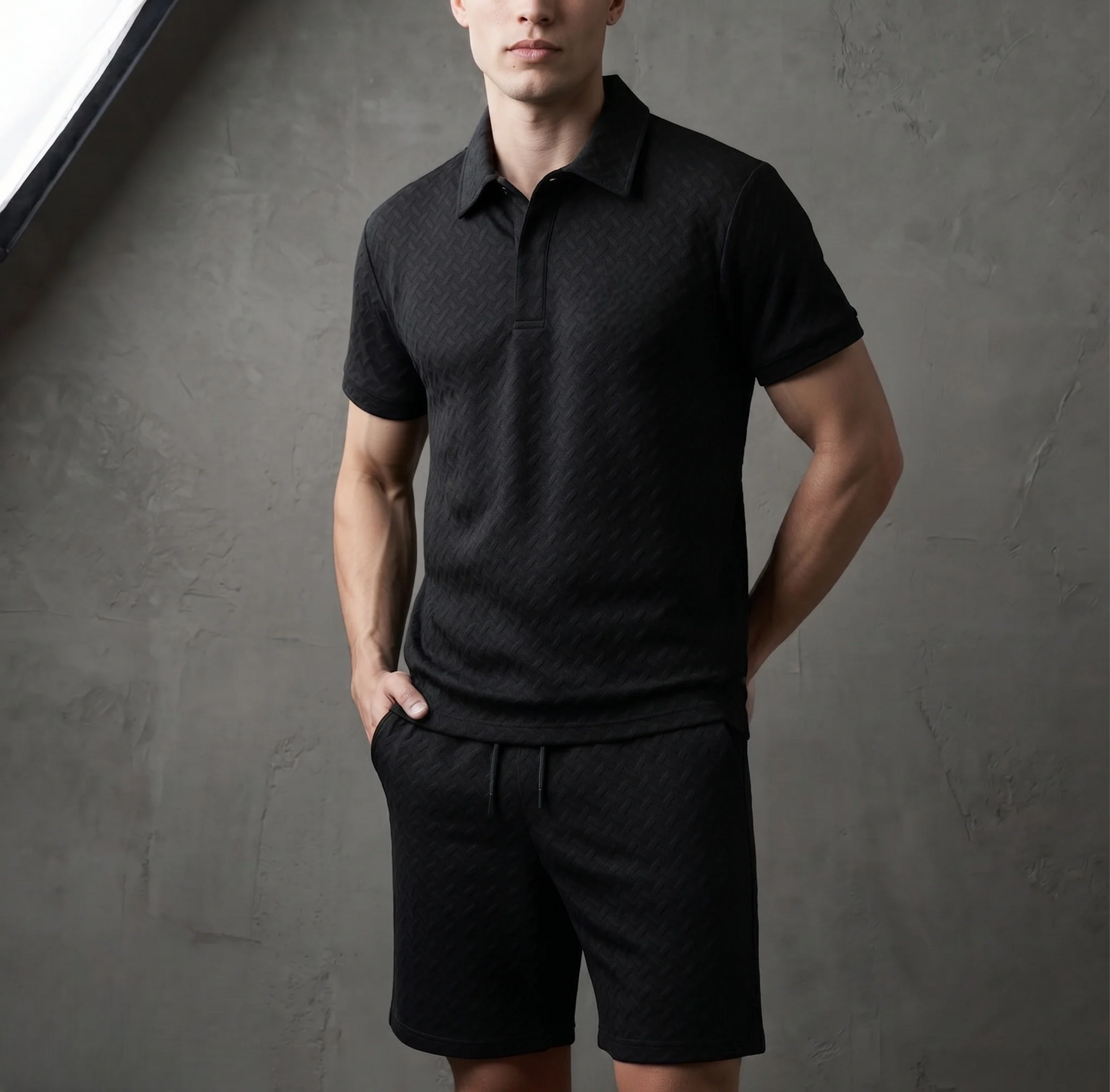 Texture Polo & Shorts Set