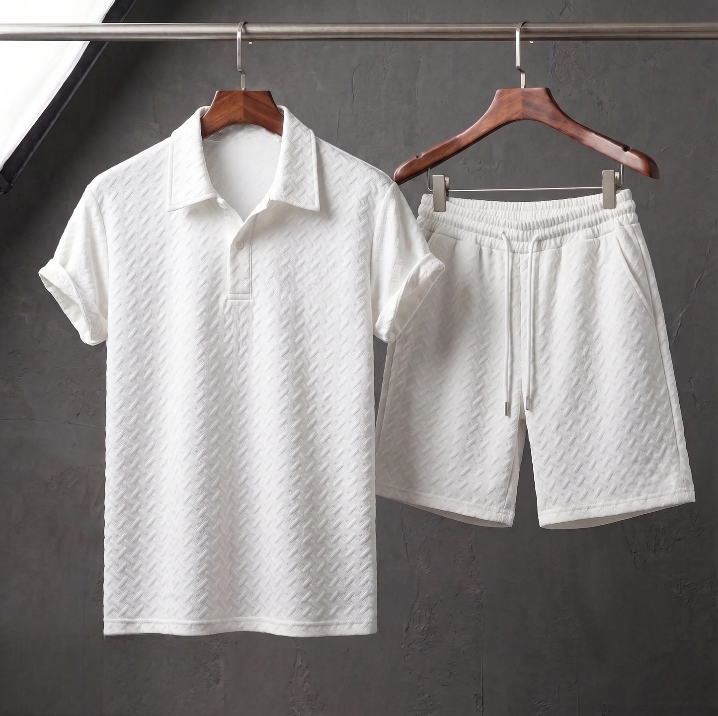 Texture Polo & Shorts Set
