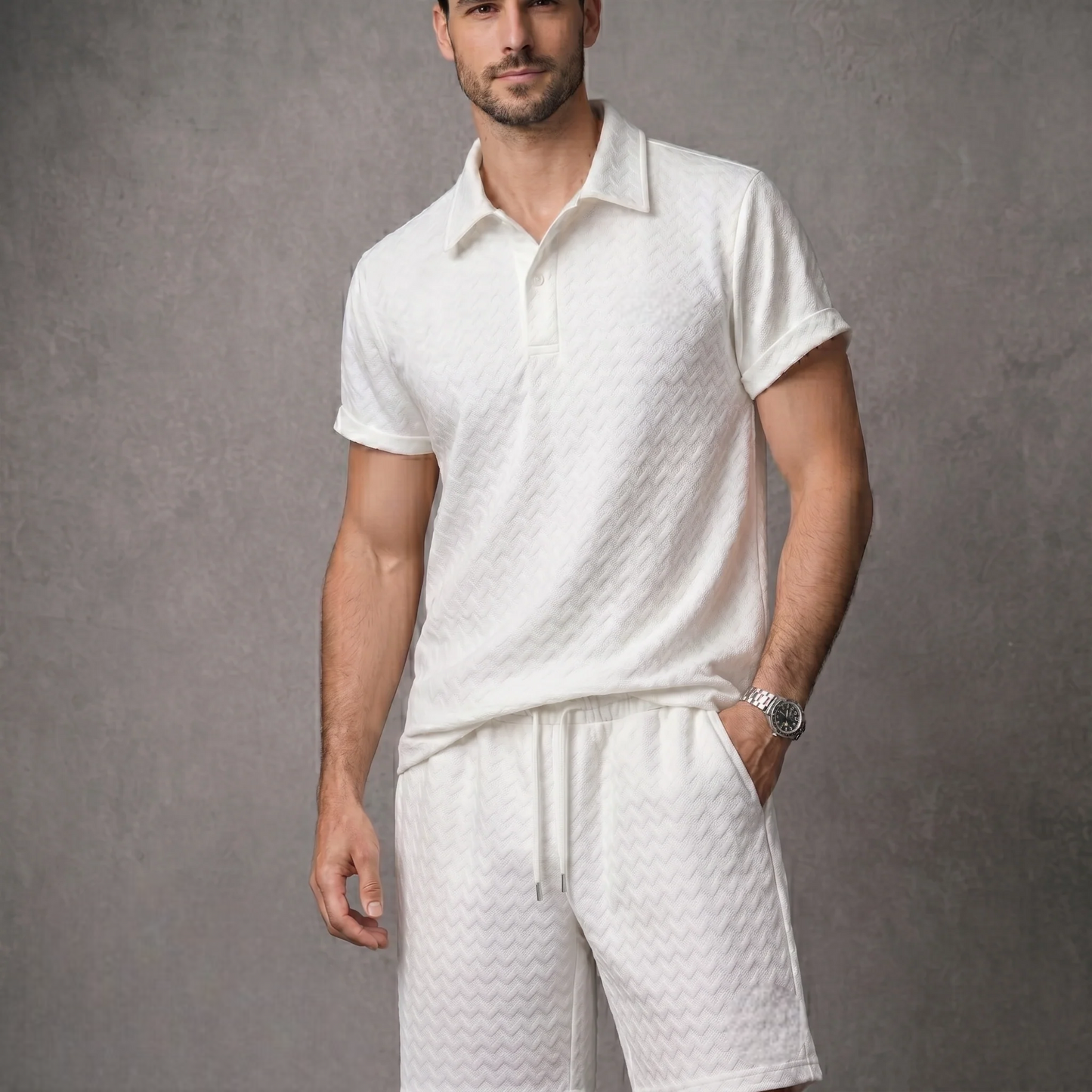 Texture Polo & Shorts Set
