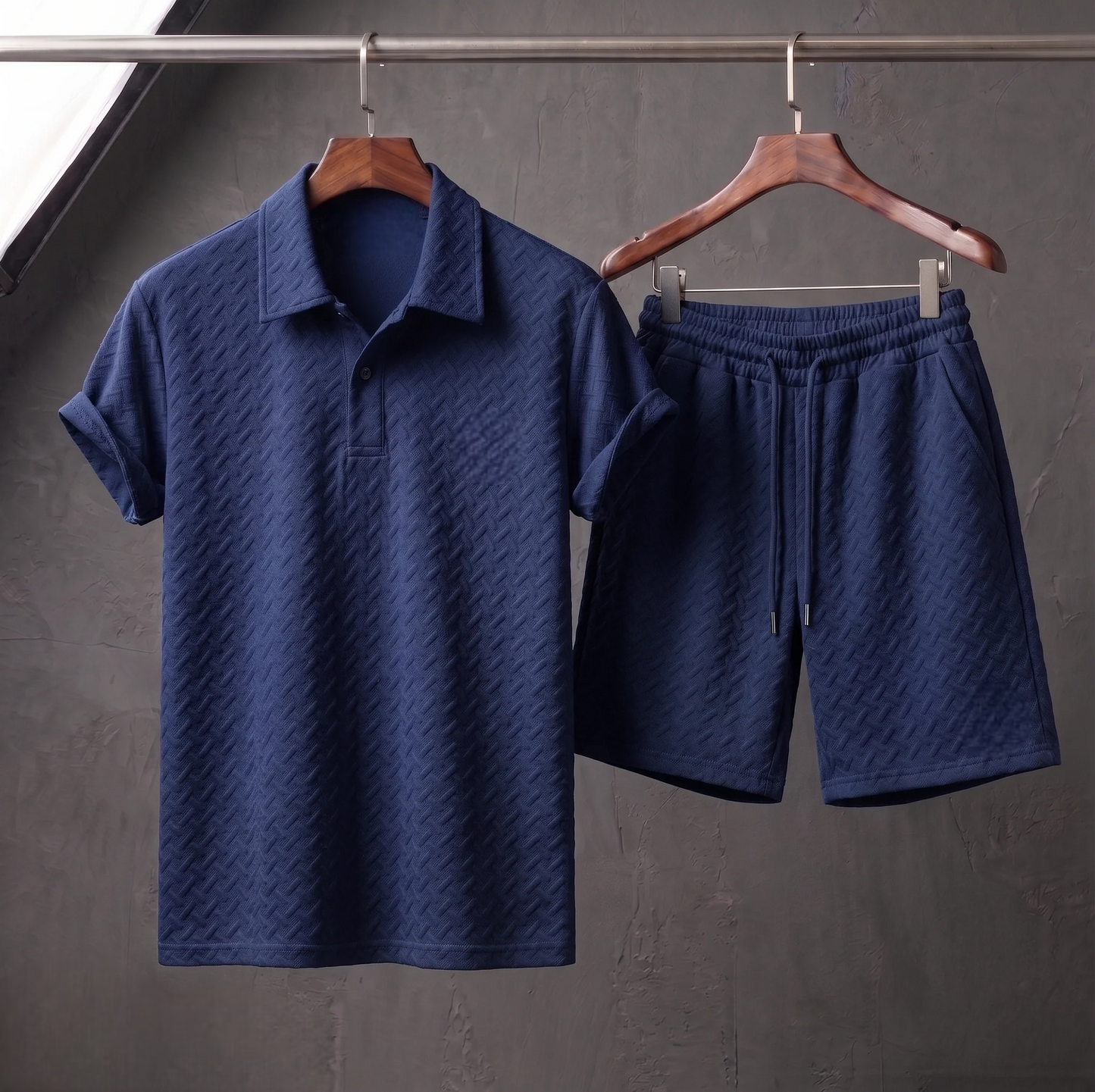 Texture Polo & Shorts Set