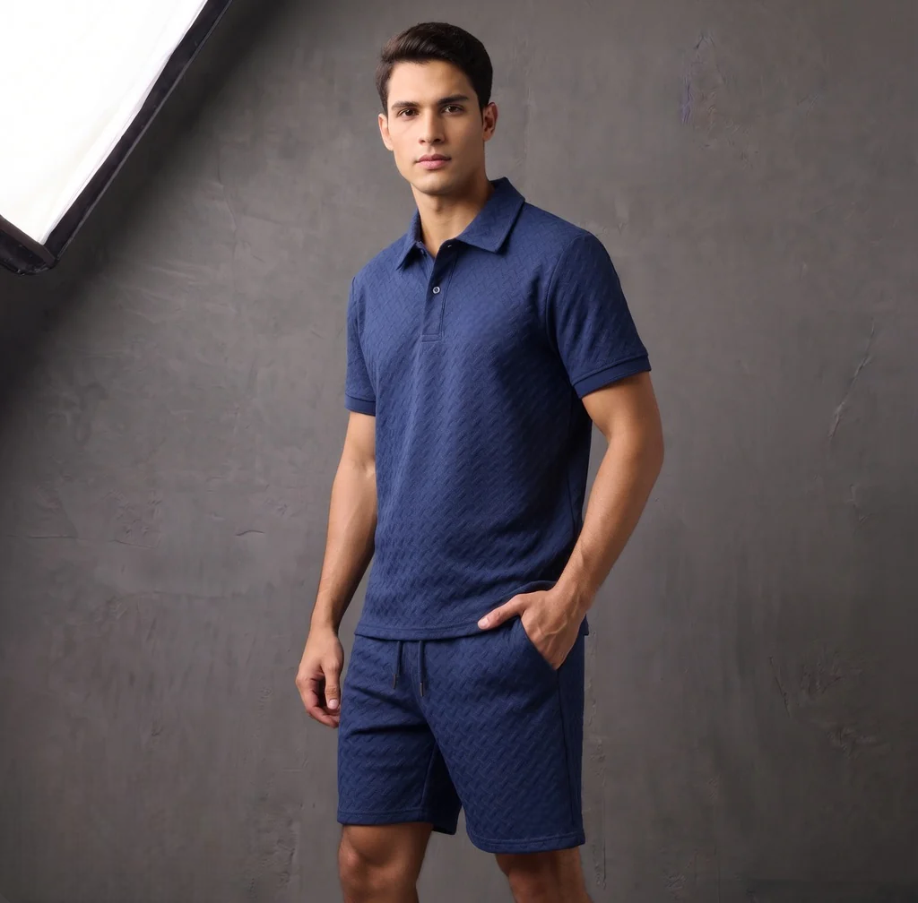Texture Polo & Shorts Set