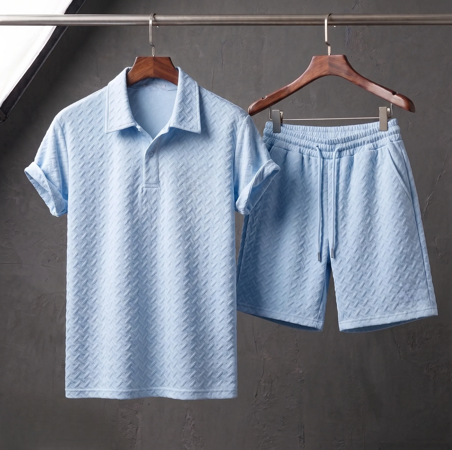 Texture Polo & Shorts Set